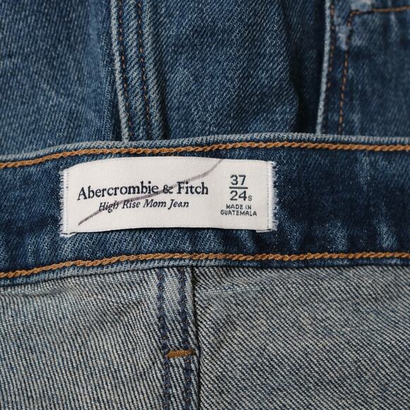 Abercrombie & Fitch High Rise Distressed Mom Jeans Medium Wash Raw Hem Size 24S - Picture 7 of 10